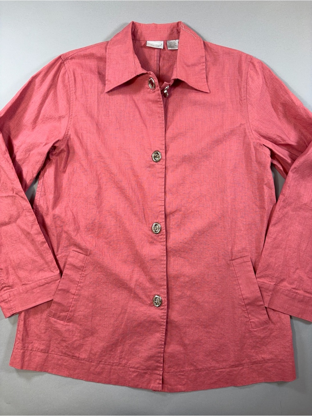 Spiegel Coral Pink Linen Cotton Unlined Shirt Jacket Silver Toggle Buttons